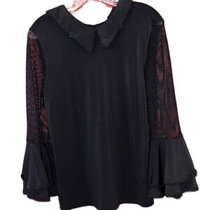 Athena Marie Black Blouse With Mesh Bell Sleeves Beaded Sleeves Size L
